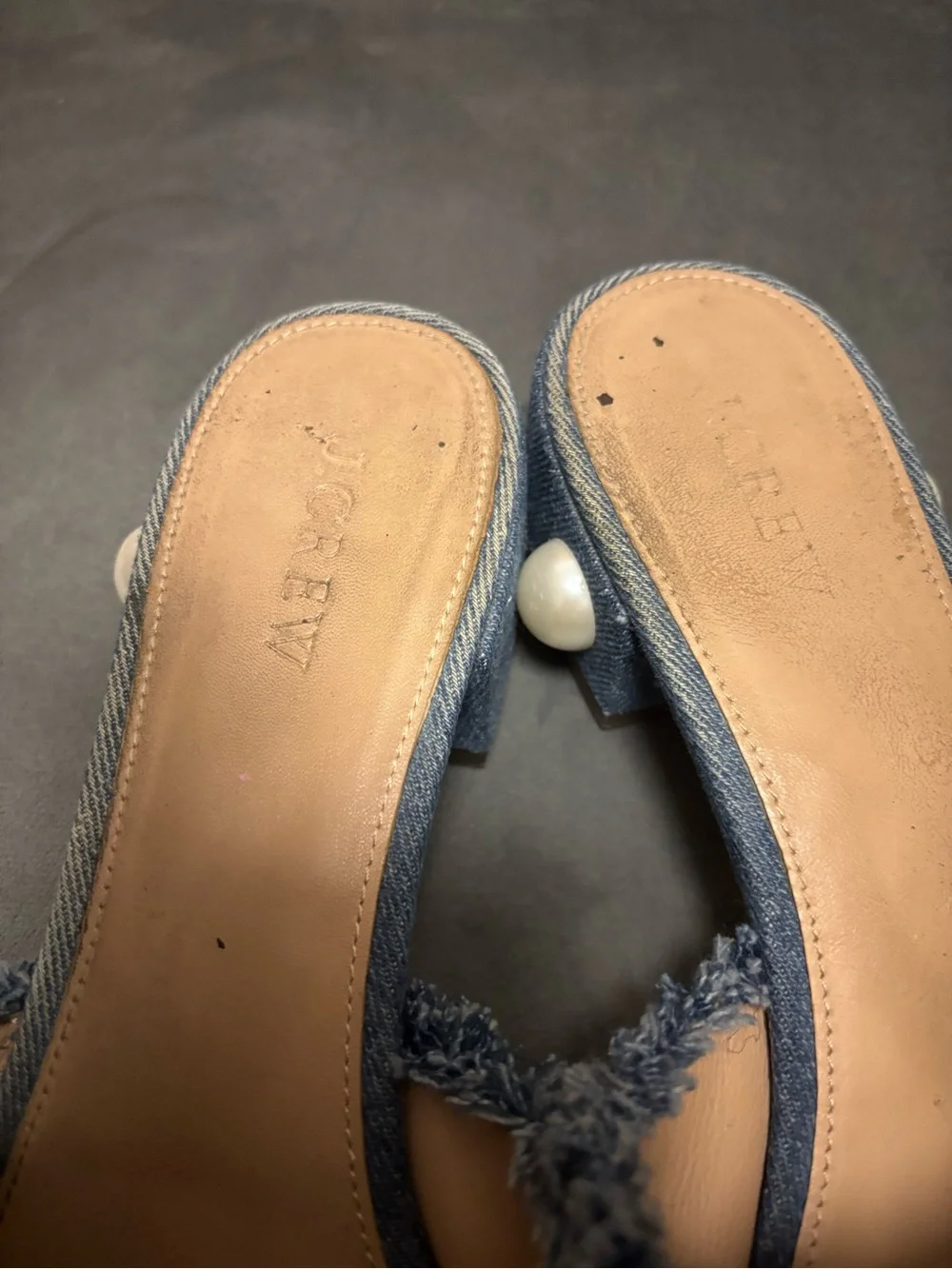 Frayed Denim Slide Mules in Blue